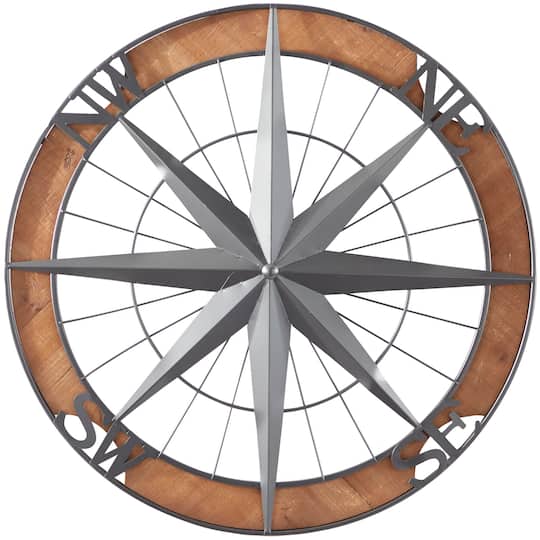 Grey Metal Nautical Compass Wall Decor, 22" x 2" x 22"